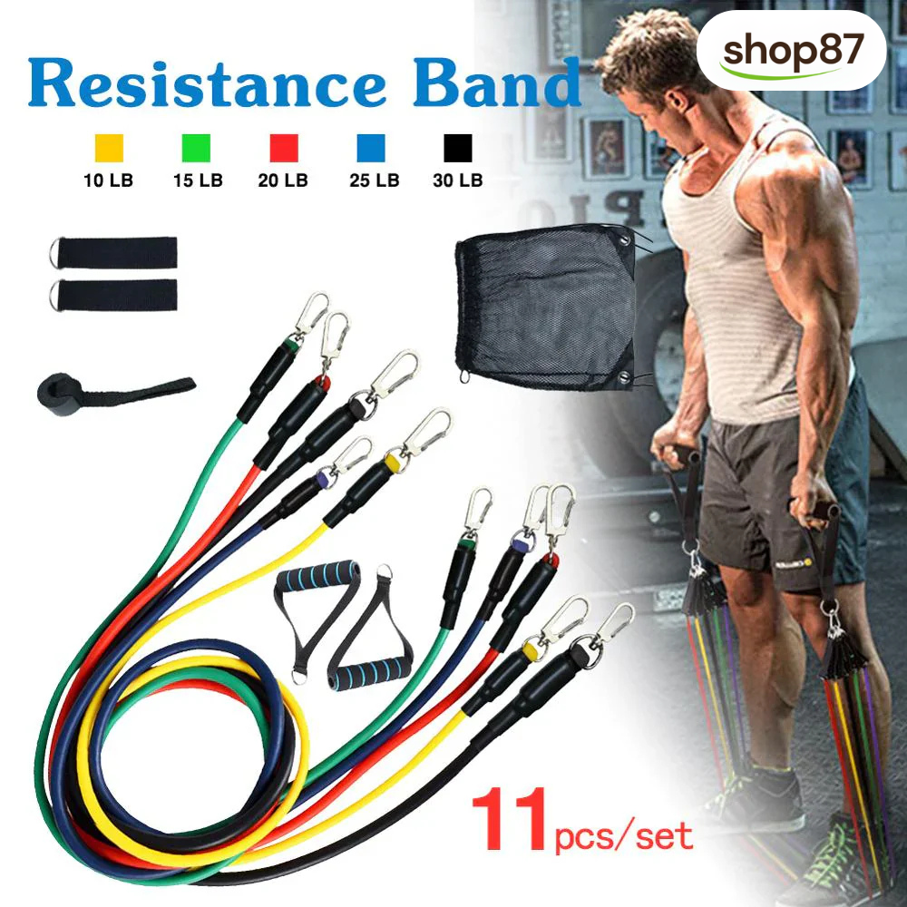 11 Pcs Fitness Resistance Bands Set - (IMPORTED) Free Cash on Delivery